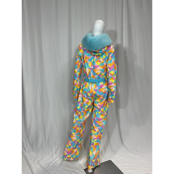 Show Me Your Mumu 'Snow Bunny' Blue Faux Fur Hood Ski Suit Size L - Picture 3 of 5